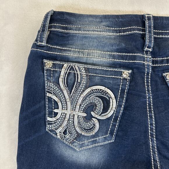 Miss Me "Leather Fleur de Lis" Rhinestone Pearls Curvy Boot 31 X 30 Bnfts Chrty - Picture 15 of 16